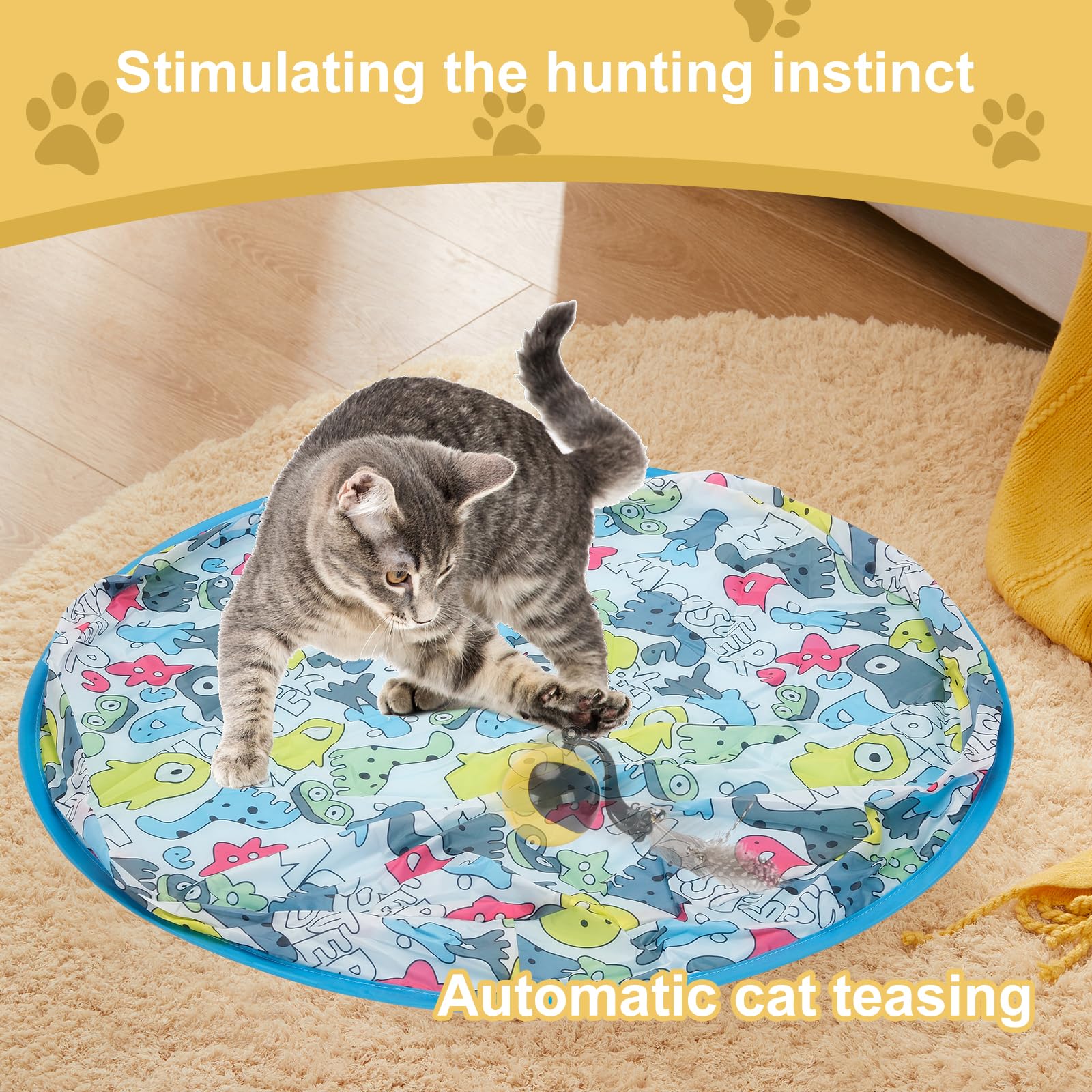 Goldsuccess Interactive Cat Toy Ball In Pouch,Simulated Hunting Remote Control Cat Toy,Automatic Ball Fast Rolling In Mat, Motio